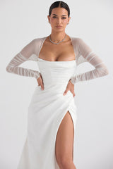 white satin bridal gown