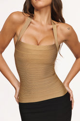 gold shimmer halter neck bandage top