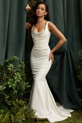 off white satin mermaid bridal gown