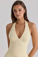 lemon mesh silhouette maxi dress