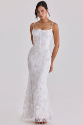 white hand beaded embellished bridal gown