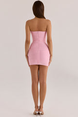 lychee strapless v waist bandage mini dress