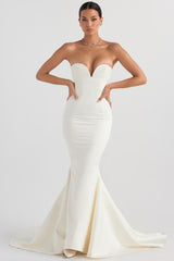 ivory satin strapless bridal gown