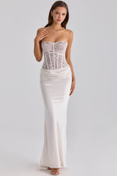 white lace + satin maxi corset dress