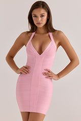 lychee sculpting halter v waist mini bandage dress