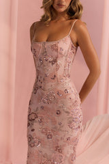 pink hand beaded embellished corset maxi dress - limited edition