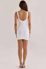 true white scoop neck bandage mini dress