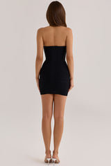 black sculpting halter v waist mini bandage dress