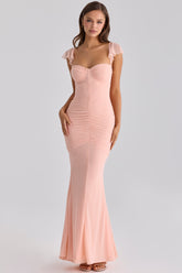 peach mesh silhouette maxi dress