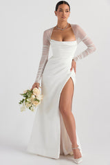 white satin bridal gown