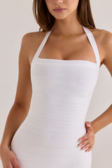 true white halter neck bandage mini dress