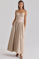 taupe cotton corset maxi dress