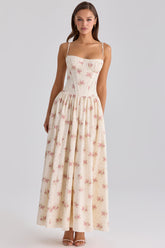 ivory vintage rose print cotton maxi dress