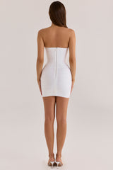 true white strapless v waist bandage mini dress