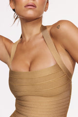 gold shimmer halter neck bandage top