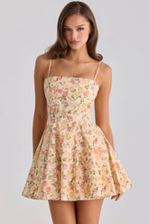 warm rose print cotton flared mini sundress