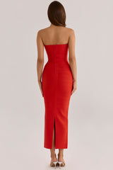 saffron strapless v waist bandage maxi dress