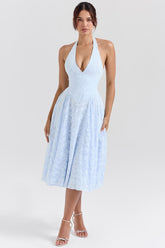 bluebell floral jacquard halter midi dress