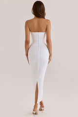 true white strapless v waist bandage maxi dress