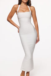true white halter neck bandage maxi dress