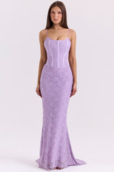 orchid lace corset maxi dress