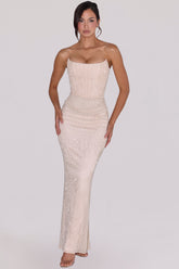 champagne hand embellished beaded bridal gown