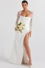 white satin bridal gown