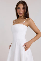 white stretch cotton a-line midi sundress