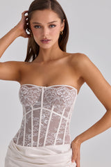 white lace + satin maxi corset dress