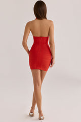 saffron deep v halter mini bandage dress