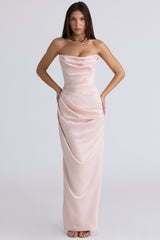 champagne satin strapless gown