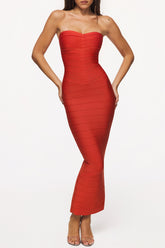 saffron strapless v waist bandage maxi dress