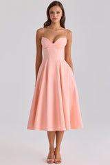 peach cotton pleated midi sundress