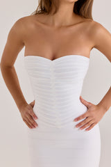 true white strapless v waist bandage maxi dress