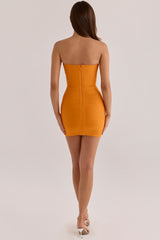 mango strapless v waist bandage mini dress
