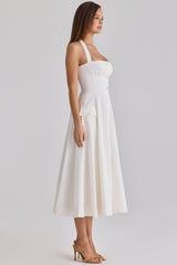 white cotton halter neck midi dress