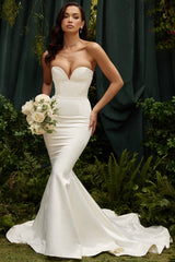 ivory satin strapless bridal gown