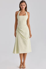 matcha green cotton halter neck midi dress