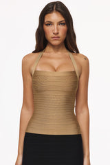 gold shimmer halter neck bandage top
