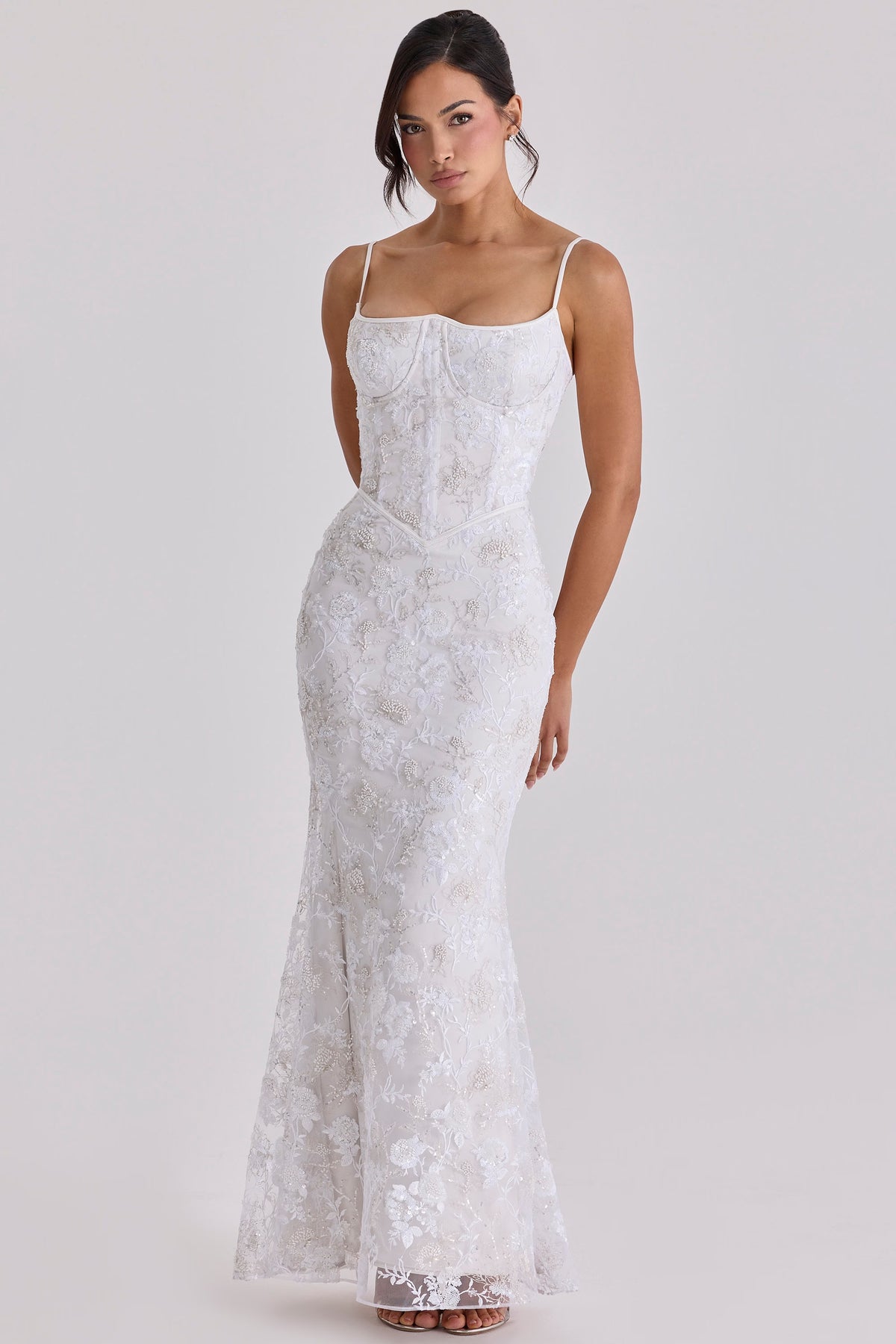white hand beaded embellished bridal gown