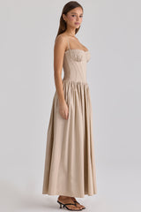 taupe cotton corset maxi dress