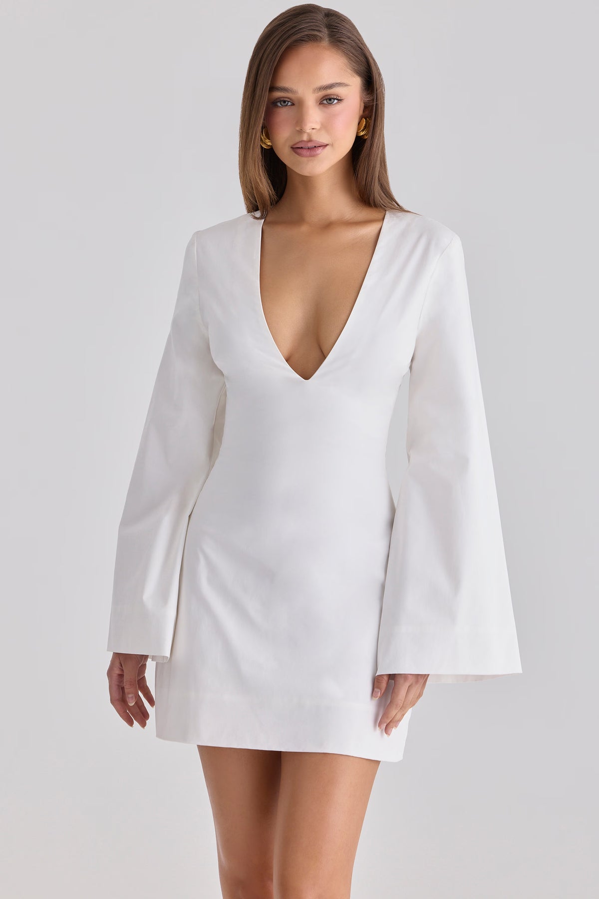 white bell sleeve cotton mini dress
