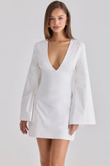 white bell sleeve cotton mini dress