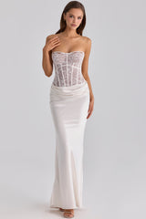 white lace + satin maxi corset dress
