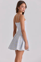 blue wildflower floral print cotton mini sundress