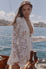 white custom lace long sleeve mini dress