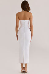 true white halter neck bandage maxi dress