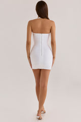 true white halter neck bandage mini dress