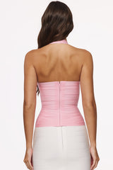 lychee sculpting halter v waist bandage top