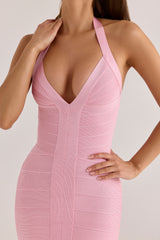 lychee sculpting halter v waist mini bandage dress